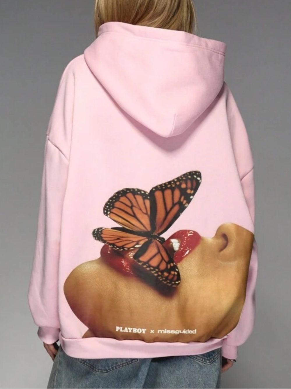 Missguided Pink Butterfly Graphic Hoodie